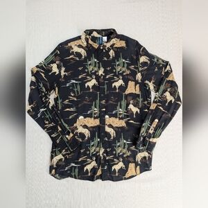 H&M Divided Western Desert Cactus Horse Print Button-Up L/Sleeve Shirt  Men's M